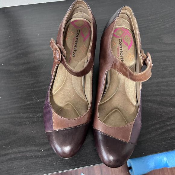 Comfortiva Alora Leather‎ Mary Jane Brown Patchwork Women's size 8.5 - Picture 2 of 9